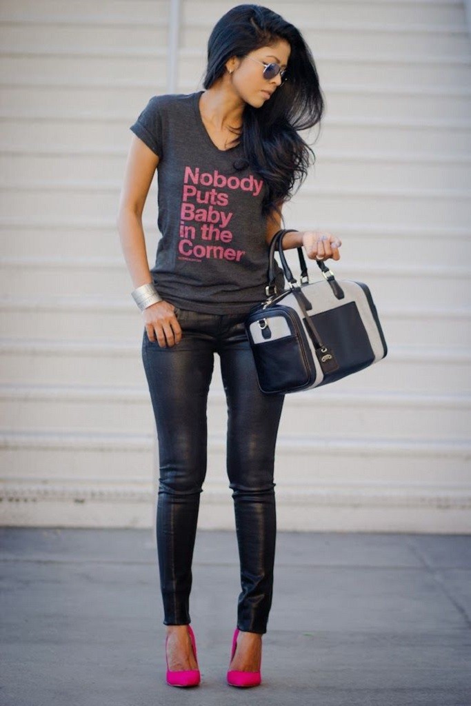 hot-pink-and-black-leather-pants