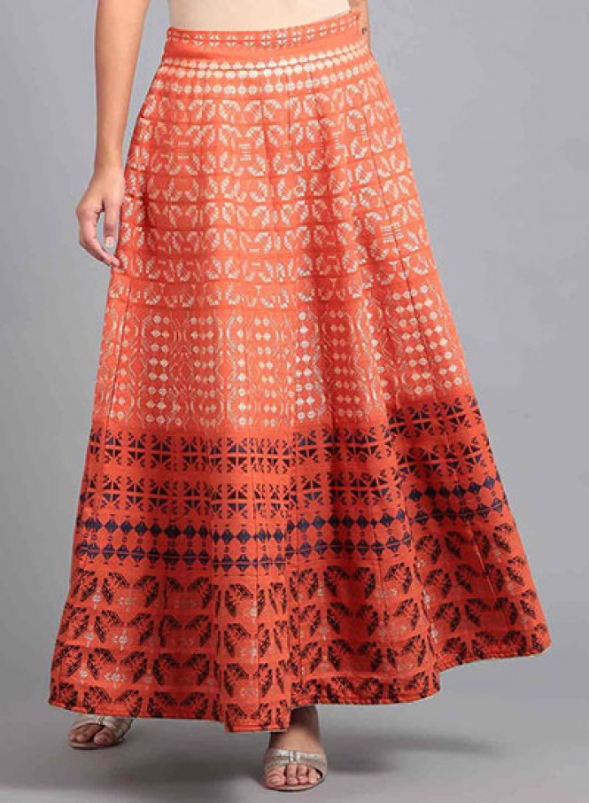 Orange Jacquard Skirt