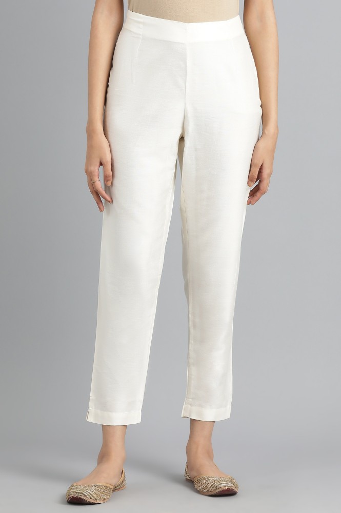 White Solid Trousers